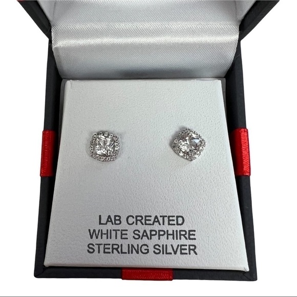 NWT Women’s Earrings Lab Created White Sapphire Sterling Silver Measures 1/4” - Picture 2 of 6